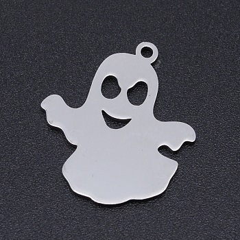 201 Stainless Steel Laser Cut Pendants, Ghost, Stainless Steel Color, 22x19.5x1mm, Hole: 1.4mm