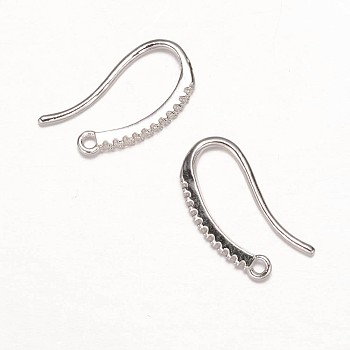 Brass Micro Pave Cubic Zirconia Earring Hooks, Ear Wire, Platinum, 19x9x2mm, Hole: 1mm, Pin: 1mm