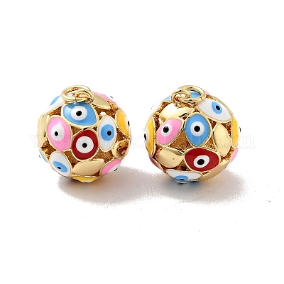 Круглые подвески с эмалью из латуни с дурным глазом KK-G419-15G-06-1