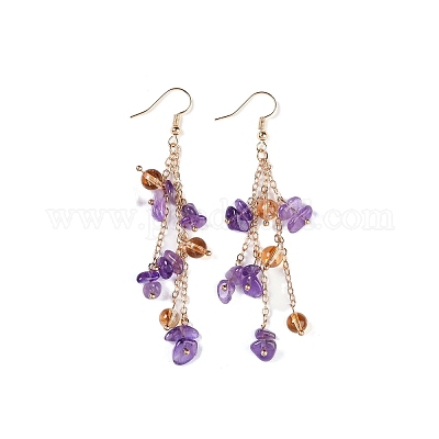 Серьги с подвесками из позолоченной латуни EJEW-K275-01G-05-1