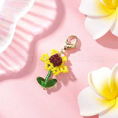 Подвесные украшения из акрила и стекла в виде семян подсолнечника HJEW-MZ00344-03-1