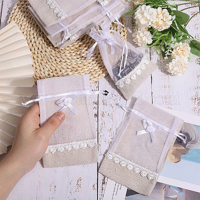 Мешочки для хранения из мешковины и органзы ABAG-WH0040-13-1