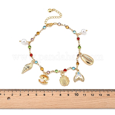 Браслеты на ногу из плоских круглых звеньев из богемской латуни AJEW-Z046-09G-1