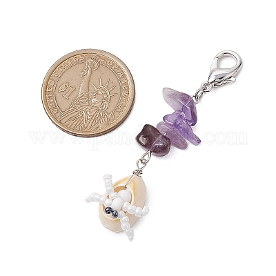 Подвеска из ракушек каури и стеклянных бусин HJEW-MZ00098-1