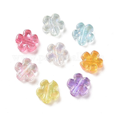 透明なアクリルビーズ クリアABカラー 花 ミックスカラー 10x10x4mm 穴