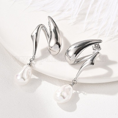 Серьги-гвоздики из нержавеющей стали 304 с жемчугом для женщин EJEW-U051-07P-1