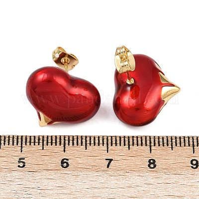 Латунные серьги-гвоздики в форме сердца EJEW-C152-05A-01-1
