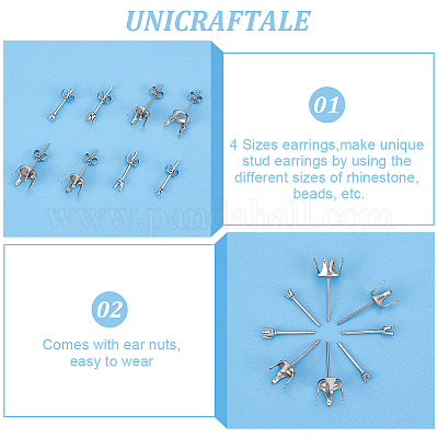 80 шт. 4 стиля сережек-гвоздиков из нержавеющей стали 304 STAS-UN0050-39-1