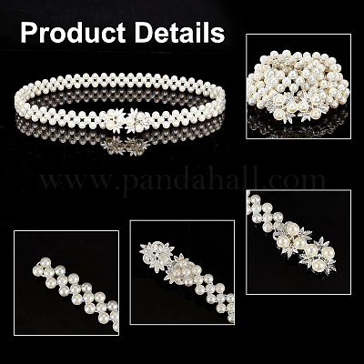 5 шт. 5-х стильный акриловый жемчужный плетеный эластичный ремень-цепочка с застежкой из сплава AJEW-GA0004-49-1