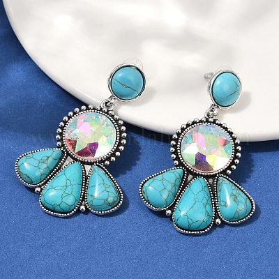 Серьги-гвоздики из сплава синтетической бирюзы EJEW-U053-04A-AS-1