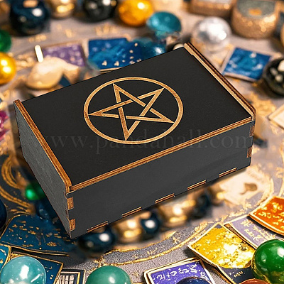 Прямоугольные гравированные фанерные деревянные коробки для хранения таро с раздвижной крышкой CON-WH20008-10B-1