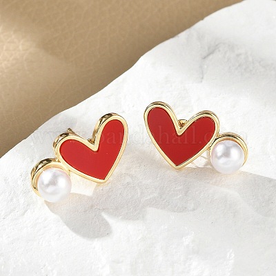 Серьги-гвоздики из латуни в форме сердца EJEW-C141-01G-03-1