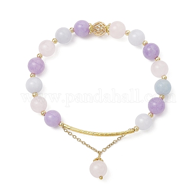 Браслеты из круглых бусин из натурального аквамарина BJEW-JB11925-03-1