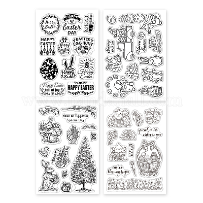 4pcs Words Clear Stamps Silicone Stamp Cards with Greeting Words