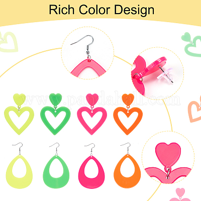 8 пара 8 стильных акриловых сережек-гвоздиков в форме сердца и капли со стальными штифтами для женщин EJEW-PH0001-12-1