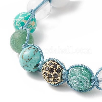 Круглый плетеный браслет из натуральных и синтетических драгоценных камней BJEW-JB09274-1