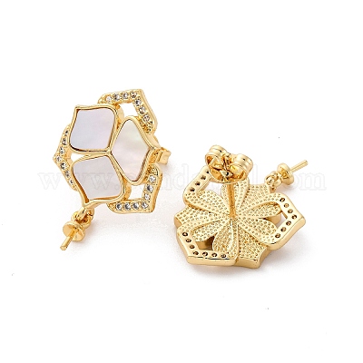 Фурнитура для серег-гвоздиков из латунных ракушек с микропаве из кубического циркония KK-D363-02G-1
