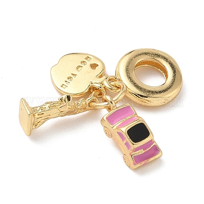 Латунные розовые эмалевые европейские подвески KK-D502-05G-1