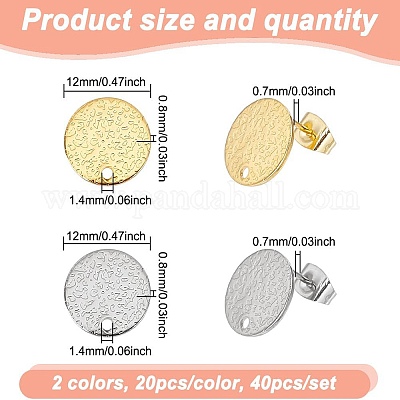 40 шт. 2 цвета 201 нержавеющая сталь плоская круглая фурнитура для сережек-гвоздиков STAS-UN0060-71-1