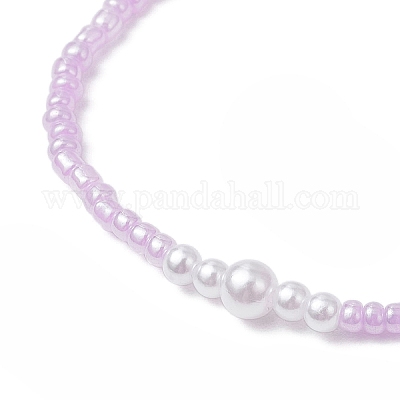 7шт 7 цвета круглые стеклянные бусины эластичные браслеты для женщин BJEW-JB11779-1