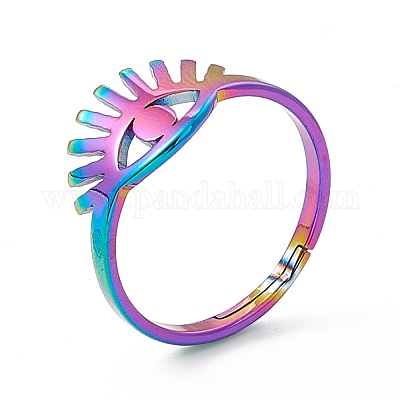 Ионное покрытие (ip) 201 нержавеющая сталь сглаз регулируемое кольцо для женщин RJEW-K238-13M-1