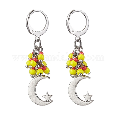 Серьги с подвесками из сплава в тибетском стиле EJEW-MZ00119-02-1