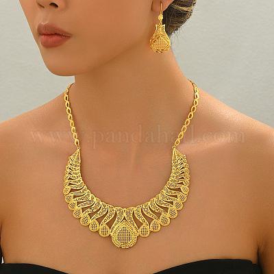 Комплекты из полых латунных серег и ожерелий в форме слезы для женщин RH0213-1