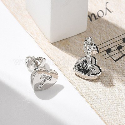 Серьги-гвоздики из латуни с микропаве из прозрачного кубического циркония EJEW-K299-01P-T-1