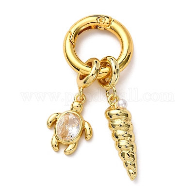 Подвеска в форме раковины с прозрачным кубическим цирконием из латуни KK-C119-15G-1