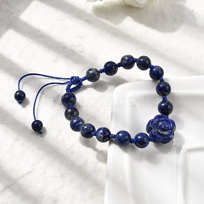 Регулируемые плетеные браслеты из натуральных бусин лазурита для женщин BJEW-L713-A04-1