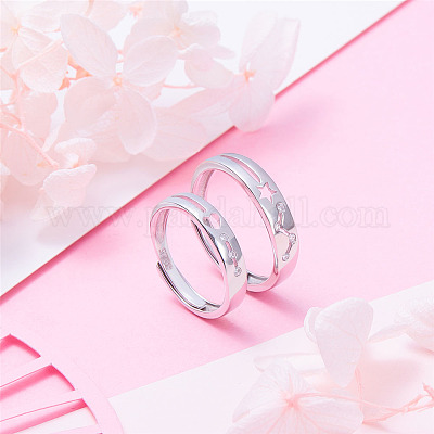 Регулируемые парные кольца из стерлингового серебра с родиевым покрытием 925 пробы JR743A-1