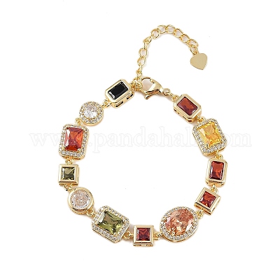 Латунные браслеты с микропаве из прозрачных кубических цирконий для женщин BJEW-M047-04G-1