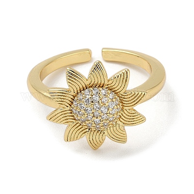 Подсолнух стойка покрытие латунь микро паве кубический цирконий манжеты палец кольца для женщин RJEW-C114-06G-1