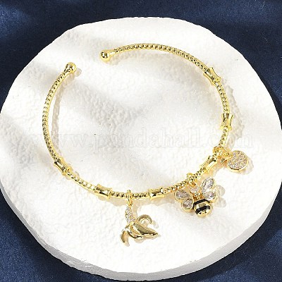 Браслеты с подвесками из латуни с микропаве из прозрачных кубических цирконий для женщин BJEW-Z089-04P-1