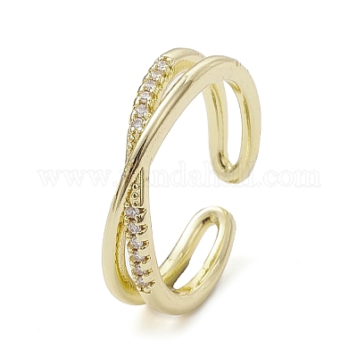 Стойка покрытие латунь микро паве кубический цирконий открытые манжеты кольца RJEW-K257-19G-1