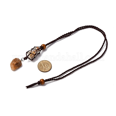 Натуральный цитрин макраме мешочек подвеска нейлоновый шнур регулируемые ожерелья NJEW-JN05345-03-1