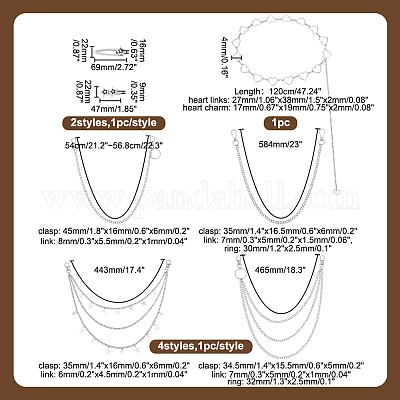 5 шт. 5 стиля панк сплава поясные цепи и железные звенья панцирного плетения брючные цепи наборы SJEW-AR0001-03-1