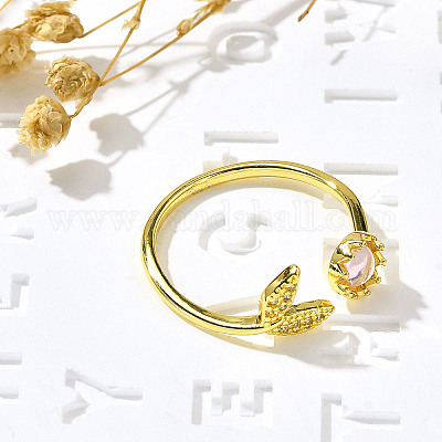 Кольца из латуни с микропаве из прозрачных кубических цирконий для женщин RJEW-S399-11G-1