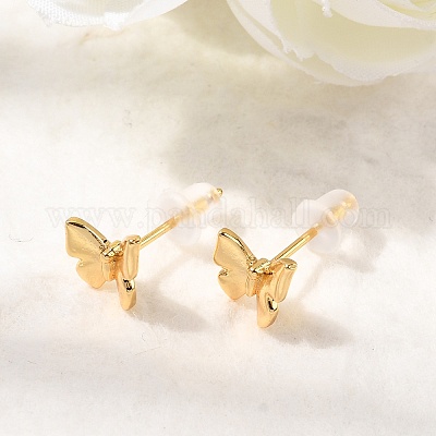 Серьги-гвоздики в форме бабочек с микропаве из прозрачных кубических цирконий из латуни EJEW-C158-16A-G-1