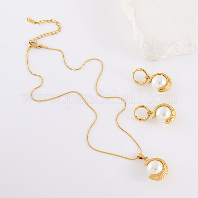 Комплекты из ожерелий и серег-колец из нержавеющей стали 304 JP6443-3-1