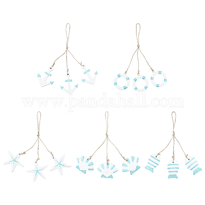 5 шт. 5 стиля средиземноморского стиля подвесные украшения из натурального дерева HJEW-PH0001-36-1