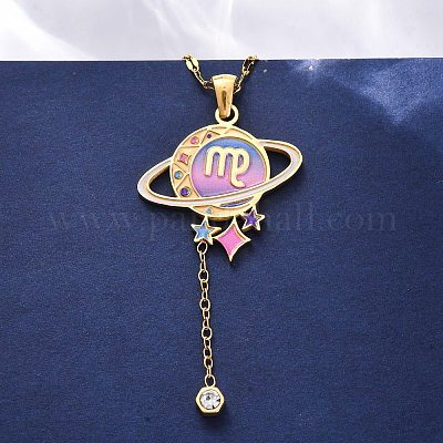 Ожерелья с подвеской в виде планеты и созвездия из нержавеющей стали 304 с перламутровой эмалью NJEW-D310-01B-G-1