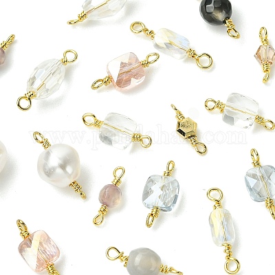 20 шт. 10 стиля граненых овальных соединительных подвесок из прозрачного стекла и натуральные агатовые (окрашенные и нагретые) граненые круглые звенья KK-FS0001-91-1