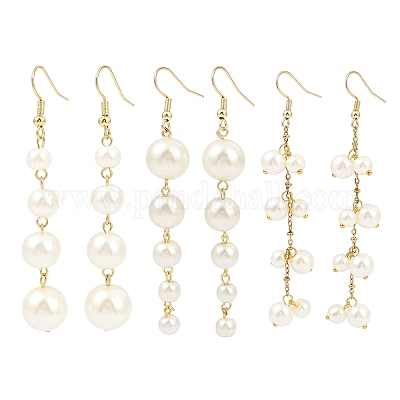 3 пара 3-х стилевых стеклянных жемчужных сережек-подвесок EJEW-JE06463-1