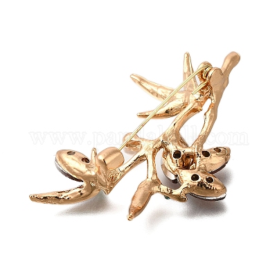 Брошь из растительного сплава с индиголитом и мандариновыми стразами JEWB-Q002-05G-1