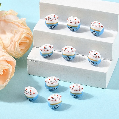 10 шт. фарфоровые бусины ручной работы с принтом PORC-YW0001-29A-1