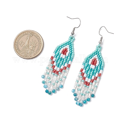 Серьги-подвески из натурального магнезита в форме ромба EJEW-MZ00567-03-1