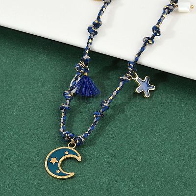 Подвеска в виде луны из нержавеющей стали 304 с синей эмалью NJEW-C093-04G-1