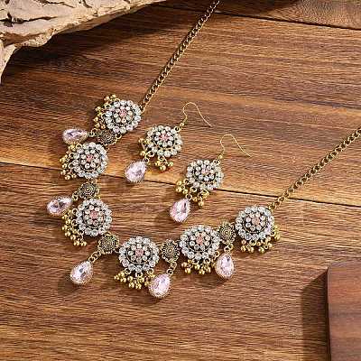 Комплекты из ожерелий и серег-подвесок из сплава со стразами FS-WG6751B-05-1