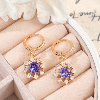 Латунные микропроволочные кубические серьги с цирконием EJEW-K300-06G-1